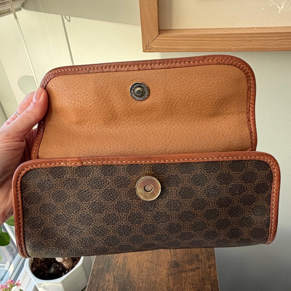 Celine Macadam Clutch Pouch Brown Canvas Leather Trim - Picture 7 of 12